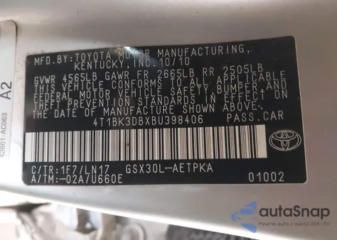 2011 Toyota Avalon Limited from USA, damaged, VIN 4T1BK3DBXBU398406